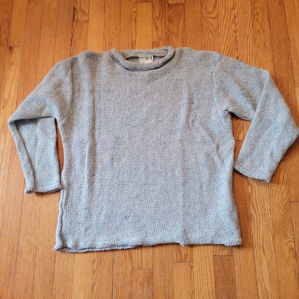 Spelana L Pure New Wool Sweater Made In Ireland Blue Vintage Retro 90s Fisherman